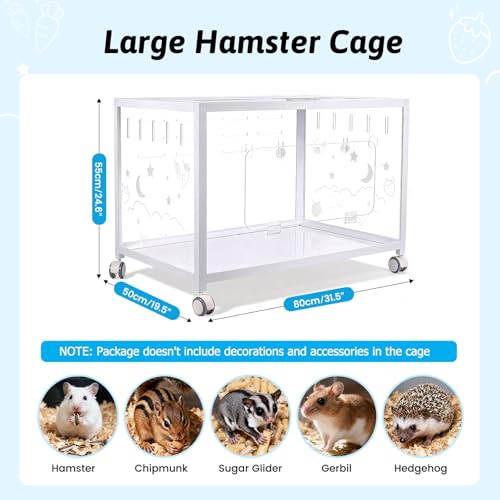 Large Hamster Cage, Hamster Habitat 360° Viewing Guinea Pig Cages Hamster Tank with 2 Door and Wheels Small Animal Habitat for Syrian Dwarf Gerbils Rats Guinea Pigs