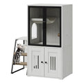 TrailBlaze Litter Box Enclosure with Platform, Double Layer Hidden Furniture, Modern Villa Cat Cabinet with Ladder, Hammock & Metal Mesh Door, Indoor Washroom Cat House-White - color: Retro White
