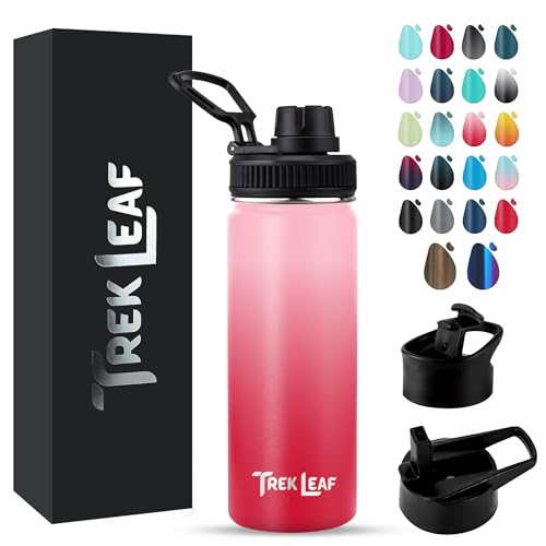 Travel Water Bottle with 3 Lids (Spout, Straw, Flip) Leak Proof, Quality, Vacuum Insulated, Stainless Steel (Blush, 18 oz) - color: Blush, size: 18 Ounces