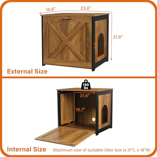 Dwanton Cat Litter Box Furniture Hidden, Cat Litter Box Enclosure, Reversible Entrance Can Be on Left or Right Side, Indoor Cabinet, Wooden Washroom, End Table, Nightstand, Warm Brown, 23.6" L - color: Warm Brown, size: 23.6 x 19.7 x 21.7 Inches