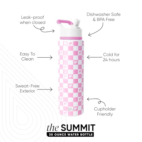 Simple Modern Barbie Water Bottle with Straw | 30oz | Checkered | Summit Stainless Steel Water Bottles, Insulated Metal Cup | Leak Proof for School, Gym, Travel, Sports | Barbie Checkmate - color: Barbie: Checkmate, style: 30oz Water Bottle
