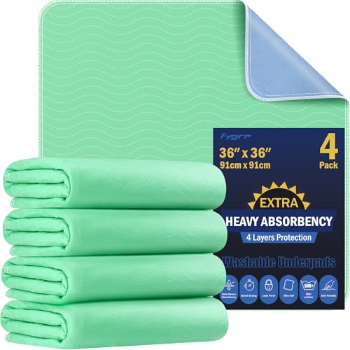 4 Pack 36” x 36” Extra Heavy Absorbency Washable Underpads Bed Pads | WaterProof Quick Drying Nursing Pads Incontinence, Reusable Washable Pee Pads for Dogs, Diaper Changing & Adults - size: 4 Pack - 36" x 36"