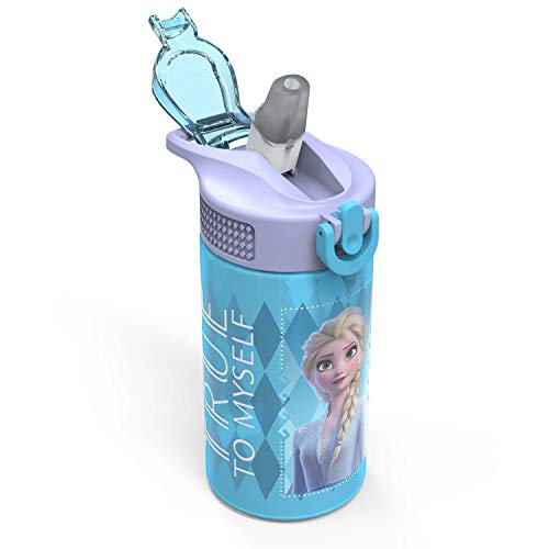 Zak Designs Disney Frozen 2 Kids Water Bottle with Spout Cover and Carrying Loop, Durable Plastic, Leak-Proof Water Bottle Design for Travel (16 oz, 2-Pack, Non-BPA, Elsa & Anna) - color: Elsa & Anna (Frozen 2)