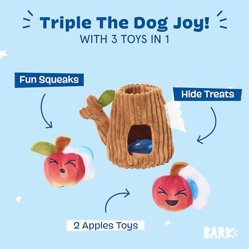 BarkBox Them Apples 3-in-1 Interactive Plush Dog Toy | Squeaky Dog Chew Toy with Crinkle Layers - For Small Dogs and Puppies - color: Them Apples