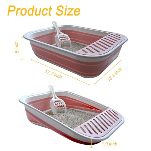 Low Entry Kitten Litter Box Collapsible Shallow Litter Box | Senior Cats Anti-Splashing Kitty Training Open Potty Pan Scoop Leak-proof pedal Cat Toilet No Smell Easy Clean - color: Pink, size: Medium