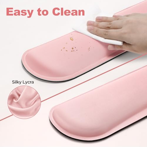 Gimars Upgrade Cleanable PU Leather Keyboard Wrist Pillow Rest Pad, Enlarge Mouse Wrist Cushion Support for Office, Computer, Laptop, Mac, Durable, Comfortable, Pain Relief, Pink - color: Pink, size: 3-piece set (keyboard rest+mouse rest+coaster)