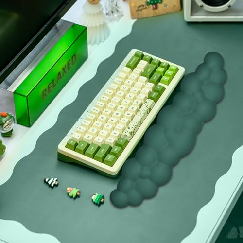 JIKIOU Upgrade Leather Cloud Wrist Rest for Keyboard and Mouse & Cup Pad | Wish Gift-Cute Cloud Shape, Comfortable and don’t Irritate to Skin, Non-Slip PU Base,Soft Memory Foam filled for Pain Relief - color: 07dark Green