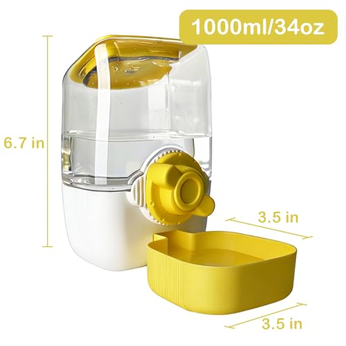 Rabbit Water Bottle, 34oz Pet Hanging Water Dispenser, Cat Water Feeder for Small Animal Ferret Guinea Pig Chinchilla Small Dog Cage Grid Spacing 1.2''-2.1''(Yellow) - color: Yellow