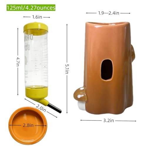 Hamster Water Bottle Adjustable Ceramic Hamster Water Dispenser No Drip Feeder with Food Bowl for Mice Rats Hedgehog Chinchilla Gerbil - color: orange