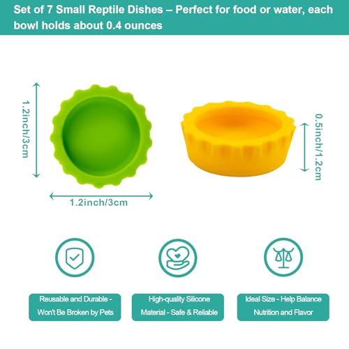 15 Pack Crested Gecko Food and Water Bowl, Eudimysx Reusable Small Reptile Feeding Dish, Gecko Tank Accessories for Hermit Crab, Tarantula, Isopods, Snails and Lizard, Silicone Easy Clean & 7 Colors - color: 15Pack