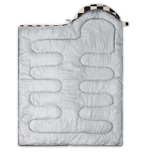 Sleeping Bags for Adults and Kids Backpacking Camping Sleeping Bags for Girls and Boys Lightweight Waterproof Cold/Warm Sleeping Bag for All Season - color: Black and White Check