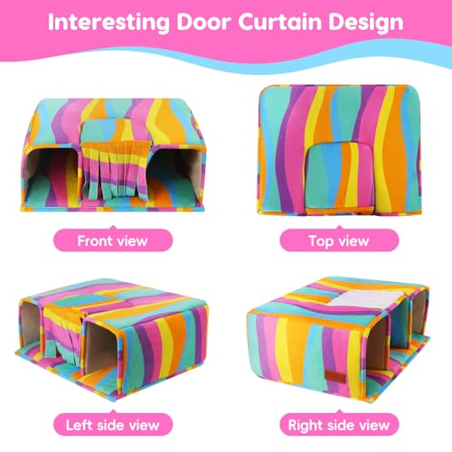 Guinea Pig Hideout with Tunnels, Toys & Cozy House - Soft Large Bed for Small Pets - Rainbow - color: Rainbow