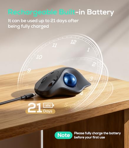 Nulea Wireless Trackball Mouse Ergonomic 21.7 Tilt Stand Thumb Control | Rechargeable mouse with 4 DPI levels,Bluetooth 2.4G connection,3 device switching,precise control,PC Mac compatible-Blue - color: B-Blue