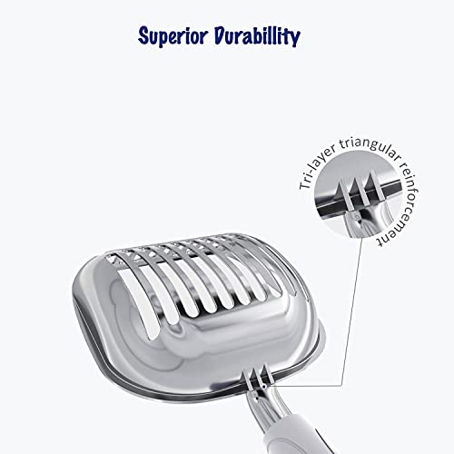 Cat Litter Scoop, Aluminum Alloy Sifter, Kitty Metal Scooper, Deep Shovel, Long Handle, Poop Sifting, Kitten Pooper Lifter, Durable, Heavy Duty, for Litter Box - color: POLISHED Aluminum \ #05 Grey Handle, size: Large
