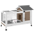 Wooden Rabbit Hutch Indoor and Outdoor, Rabbit Cage with Removable Wire Netting and Leak Proof Tray, Mobile Bunny Cage with Wheels (Brown)