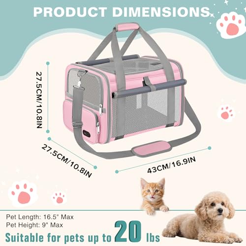 Cat Carrier Top Load, Privacy Curtains Soft Pet Travel Bag Airline Approved | Collapsible Soft-Sided Cat/Dog/Pet Carrier for Small Cats Dogs Puppy Under 16 lb, Washable Kitten Mesh Cage (16.9x10.8x10.8) - color: Pink