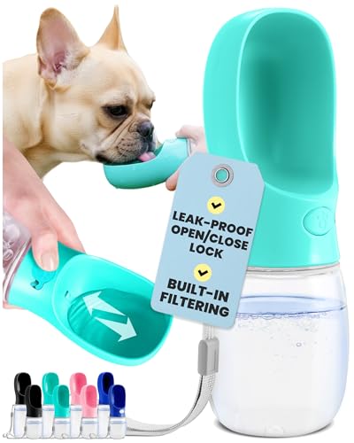 MalsiPree Dog Water Bottle Dispenser - 12 oz Blue, Leak-Proof | 12oz leak-proof bottle - one-hand use - built-in bowl - Use for dog walks, travel, hiking & beach days - color: Blue, size: 12oz - Standard