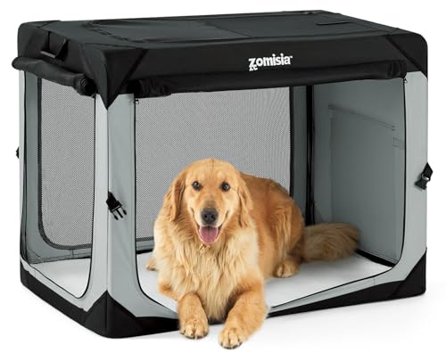 ZOMISIA XL Collapsible Dog Travel Crate for Large Dogs, Portable Dog Crate | Soft Sided,Easy Fold & Setup,Indoor & Outdoor Use,Breathable Mesh Windows,Built-in Leash,For Extra Large Breeds Up to 90 lbs - size: 42.0"L x 28.0"W x 32.0"H