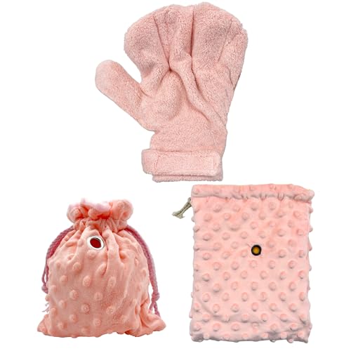 3 Pack Sugar Glider Tote Plush Sleeping Pouches & Anti Bite Mitten (Pink) | Warm Carrier Bag, Portable Drawstring Bonding Pouch, Calming Soothing Glove, For Small Pets - color: Pink