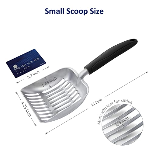 Cat Litter Scoop, Aluminum Alloy Sifter, Kitty Metal Scooper, Deep Shovel, Long Handle, Poop Sifting, Kitten Pooper Lifter, Durable, Heavy Duty, for Litter Box - color: FLAT Aluminum \ #06 Black Handle, size: Small