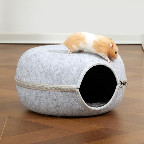 Guinea Pig Hideout, Double Function Guinea Pig Bed with 2 Soft Cushions, Small Animal Cage Accessories for Guinea Pigs, Hamsters, Hedgehogs, and Ferrets (Light Grey) - color: Light Grey