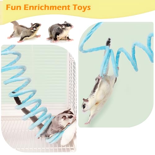 Sugar Glider Hideout Large with Curtain, Machine Washable Sugar Glider Hide & 2Pcs Sugar Glider Toys, Elastic Sugar Glider Climbing Ropes, Hanging Toys Sugar Glider Cage Accessories