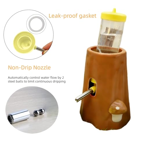 Hamster Water Bottle Adjustable Ceramic Hamster Water Dispenser No Drip Feeder with Food Bowl for Mice Rats Hedgehog Chinchilla Gerbil - color: orange