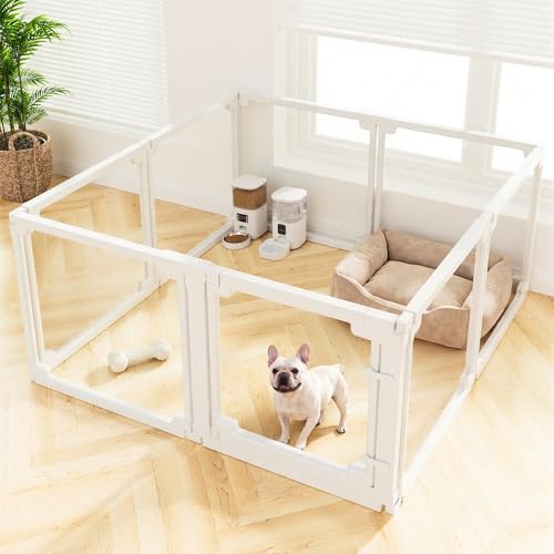 Clear Acrylic Dog Playpen Indoor,Tool-Free Assembly & Easy Clean,24 in Puppy Playpen with Door for Small Dogs/Cats/Rabbits/Pigs/Ferret,Indoor and Outdoor Use,8 Panels - size: 24"H