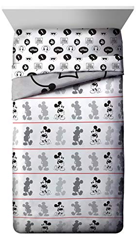 Disney Mickey Mouse Twin Comforter Set 4 Piece Cartoon Bedding, Gray | Bed in a Bag, Comforter Sheets Pillowcase, Official Product, Soft Microfiber, Machine Washable, Easy Care, Kids Gift - color: Gray - Mickey Mouse, size: Twin
