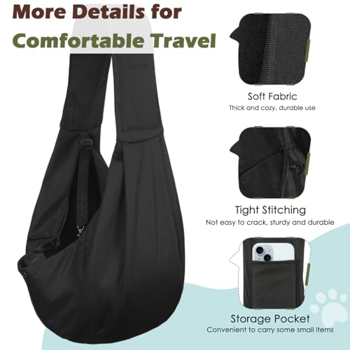 Pawaboo Small Dog Sling Carrier | Reversible Puppy Small Pet Carrier,Hands Free,Safety Buckle,Storage Pocket for Travel,Outdoor Activities Dark Black - color: Black