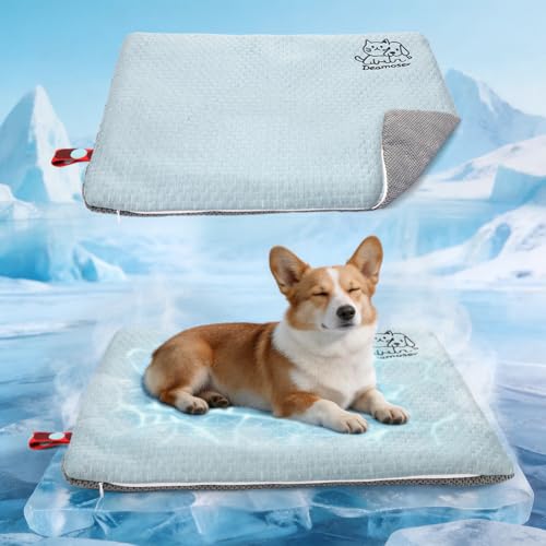 Dual-Sided Cooling Mat for Dogs & Cats – Ice Silk & Corn Fleece, Washable Pet Cooling Pad for Summer Heat Relief, Portable for Crates, Car,Strollers & All Seasons - size: S(19.6"x15.7")