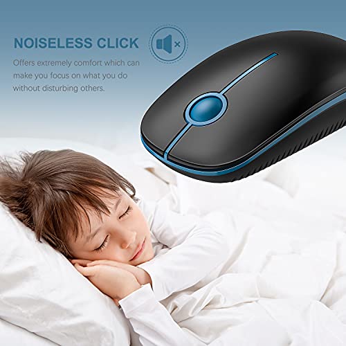 VssoPlor Wireless Mouse, 2.4G Computer Laptop Mouse, Black Sapphire Blue | Slim Portable Mouse, Plug & Play USB Nano Receiver, Quiet Silent Optical Mice for Notebook, PC, Laptop, Computer - color: Black and Sapphire Blue