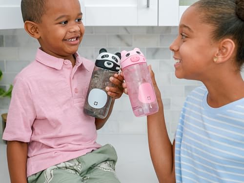 Ello Ellies 16oz BPA-Free Plastic Leakproof Kids Water Bottle, Panda | Animal shaped plastic kids water bottle with straw, leakproof locking lid, carry handle, & BPA-free design for school lunches - color: Panda, size: 16 Ounces