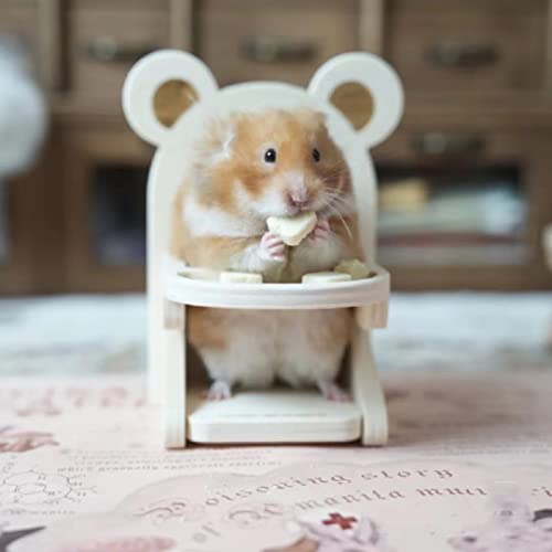 Handmade Wooden Hamster Dining High Chair - Small Animal Cage Accessories Habitat Decor House Photo Props - Small Animal Toys for Mice, Rat, Hedgehog, Rodents (Wood)