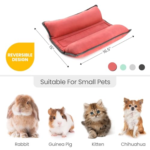 Rabbit Bed, Washable Bunny Pillow, Reversible Lounger Pad, Soft Small Animal Bedding, Stress Relief Pet Mat for Kittens, Guinea Pigs, Puppies - color: Light Red