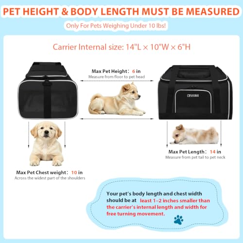 Top and Side Expandable Small Pet Carrier Airline Approved, Black | 17"Lx12"Wx8.5"H, for JetBlue/Frontier/Spirit Airlines, Pets Under 8 Lbs, Lockable Zippers, Soft-Sided, Anti-Scratch Mesh - color: Black, size: 17.0"L x 12.0"W x 8.5"H