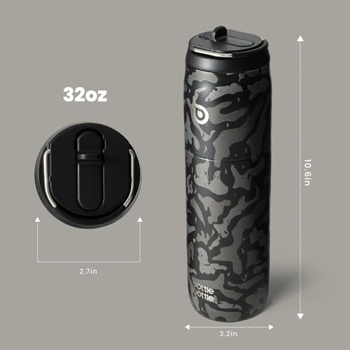 BOTTLE BOTTLE Stainless Steel Water Bottle 32 oz Black Camouflage | Straw Lid, Insulated Cup, Stay Cold Hot, Leak-Proof, Wide Mouth Water Bottles for Men - color: Black Camouflage