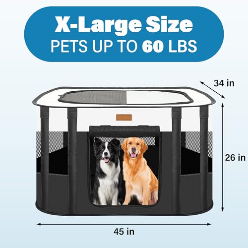 Dog Playpen - Foldable Cat Play Pens for Pubby, Kitten, Rabbit, Portable Pet Tent with Carring Bag for Indoor/Outdoor Travel Camping Black X-Large - color: Black, style: X-Large