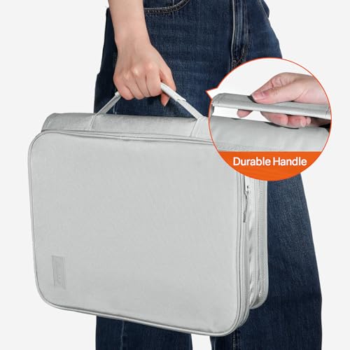 SUNEE Zippered Binder Bag with Handle, 2-Inch 3-Ring O-Ring, 500-Sheet Capacity, Includes Zip Pocket, 5-Tab Expanding File Folder, Multi-Pocket Organizer Binder for Middle School, Light Grey - color: Light Grey