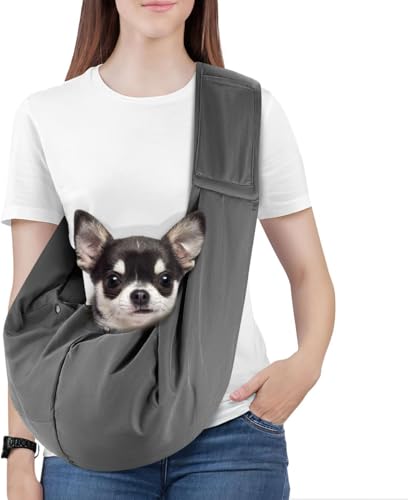 Pawaboo Small Dog Sling Carrier | Reversible Puppy Small Pet Carrier,Hands Free,Safety Buckle,Storage Pocket for Travel,Outdoor Activities Dark Gray - color: D-Dark Gray