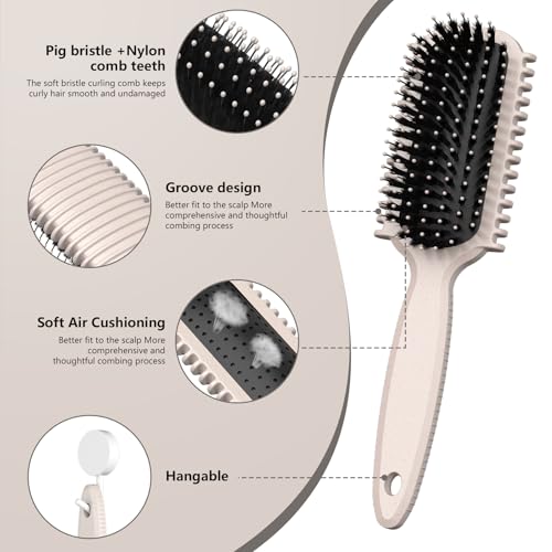 Curl Defining Brush, Curly Hair Brush, Slick Back Hair Brush, For Combing and Shaping Curls in All Hairstyles to Reduce Pulling (Beige) - color: Beige
