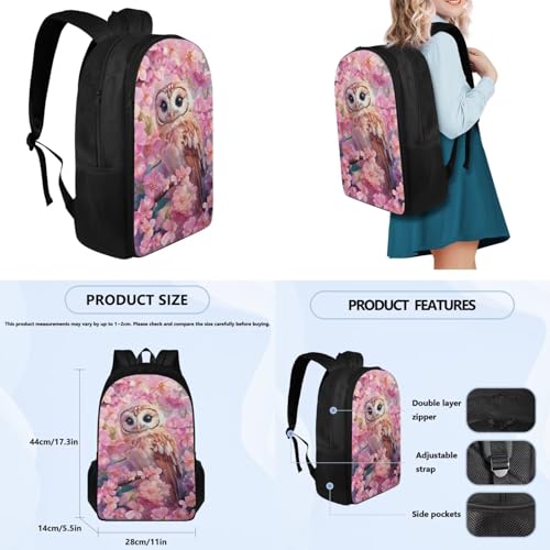 Pink Cherry Owl 2Nd Grade Backpack for Boys Girls Bookbag with Lunch Box Water Bottle Sleeves and Lightweight Pencil Case 4 in 1 School Bag with Compartment Back Packs for Daily Life - color: Pink Cherry Owl