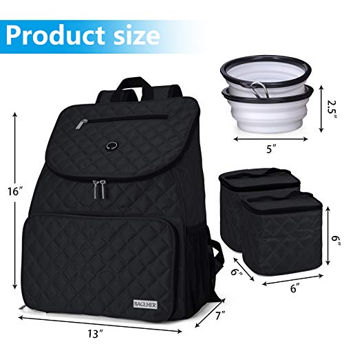 BAGLHER Dog Travel Bag, Airline Approved Pet Supplies Backpack, Dog Travel Backpack with 2 Silicone Collapsible Bowls and 2 Food Baskets, Black - color: Black-B