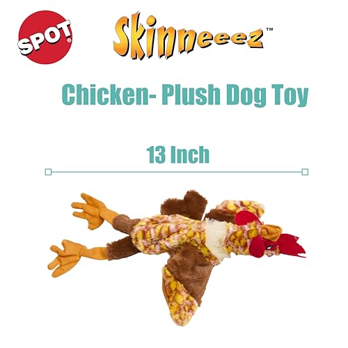 SPOT Skinneeez Chicken 13 Inch Stuffing-Free Plush Squeaky Dog Toy – Soft Interactive Chew Toy for Small and Medium Dogs – Mess-Free Play for Light & Moderate Chewers - style: Mini Chicken