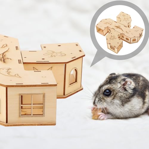 INOOMP Hamster Tunnel Maze Toy 8.66X8.66X1.96In Natural Wooden Pet Exercising Tube for Small Animals Hamsters Mice Hedgehogs Fun Labyrinth Playground