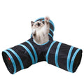 Pet Cat Tunnel, Y-3 Way Tunnels for Indoor Cats, Collapsible Pet Tunnel for Kitten, Puppy, Rabbit, 25cm-Wide Tunnels, Durable & Breathable, with Peek Hole Toy Ball - color: Y-junction Tunnel & Black/Blue
