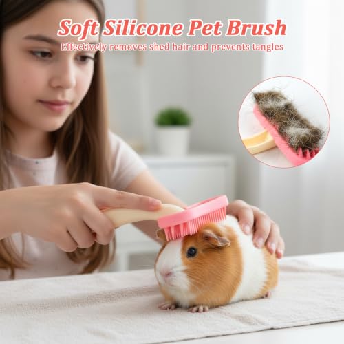 Guinea Pig and Bunny Brush, Beauty Silicone Brush, Soft Smoothing Dog Brush, Shedding Season Helps Untangle Mats and Comb Loose Fur for Chinchillas, Rabbits, Guinea Pigs and Puppies (Pink) - color: Pink