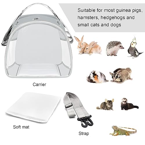 Small Animal Carrier Bag, Upgraded Portable Guinea Pig Carriers, Transparent Hamster Carrying Case, Reptile Rat Rabbit Bearded Dragon Hedgehog Carrier Bag for Travel, Hiking, Walking, Outdoor (Grey) - color: Grey