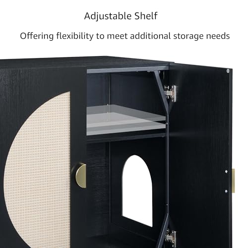 unipaws Tall Cat Litter Box Enclosure for Tall or Top Entry Litter Box | Hidden Litter Box Cover with Shelves, Kitty Enclosed Litter Box Cabinet, Cat Box Furniture - color: Black