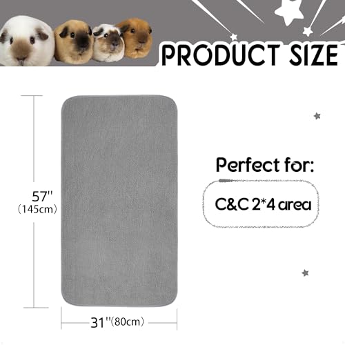 Guinea Pig Bedding, Cage Liners, Washable, Reusable & Leakproof | Premium Fleece Material, Instant Absorbent, Anti-Slip Bottom, Ideal Pee Pads for Small Animals. C&C 2x4 Area, 2 Pack, Gray - size: C&C 2x4 31“x57”(2 Pack)